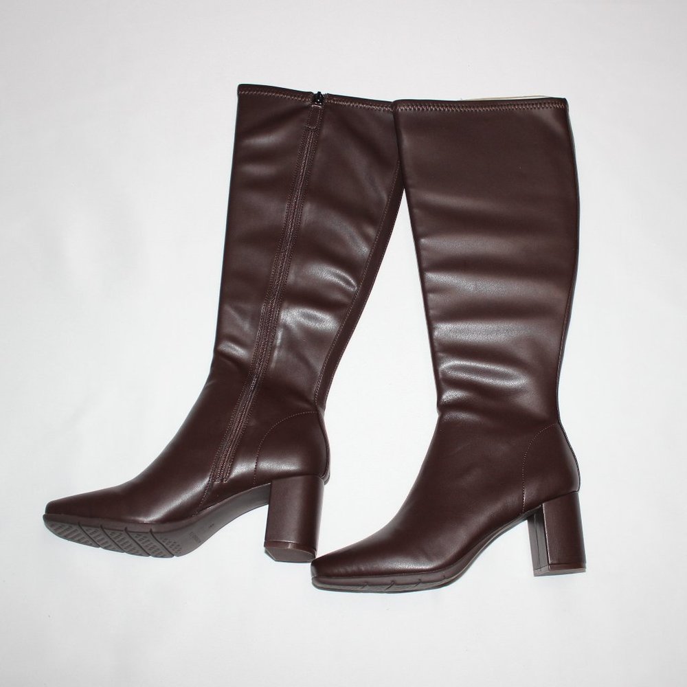 AEROSOLES MICAH BROWN WIDE CALF FAUX LEATHER TALL BOOT